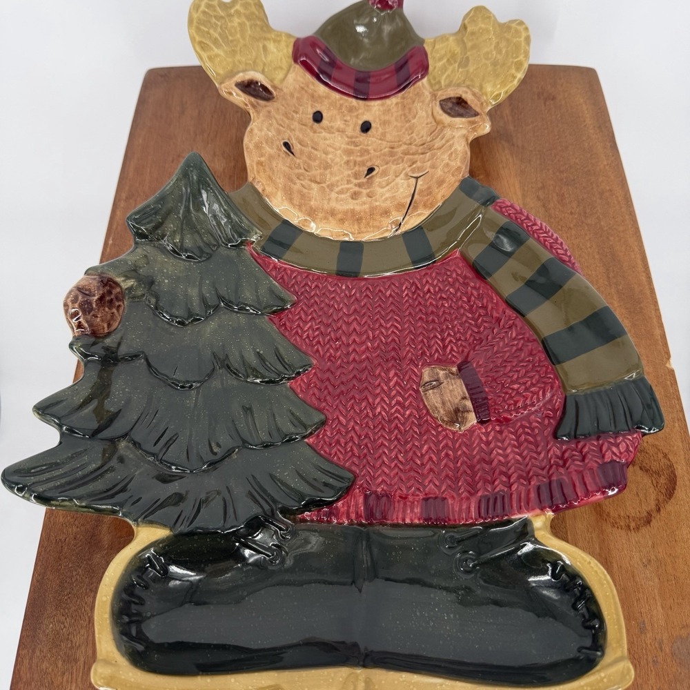 St Nicholas Square Heartland Moose Christmas Tree Ceramic Serving Platter Tray